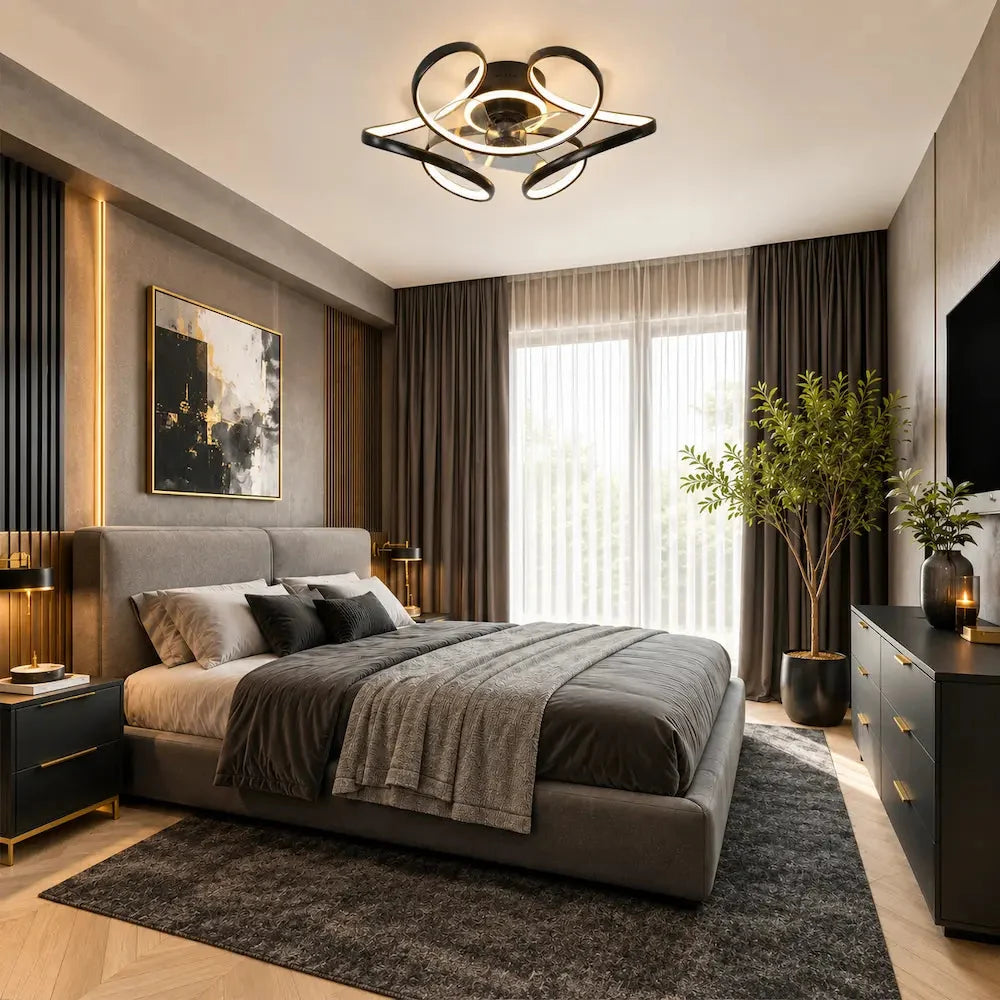 Ventilateur de plafond décoratif à bras courbés lumineux — Chénevis