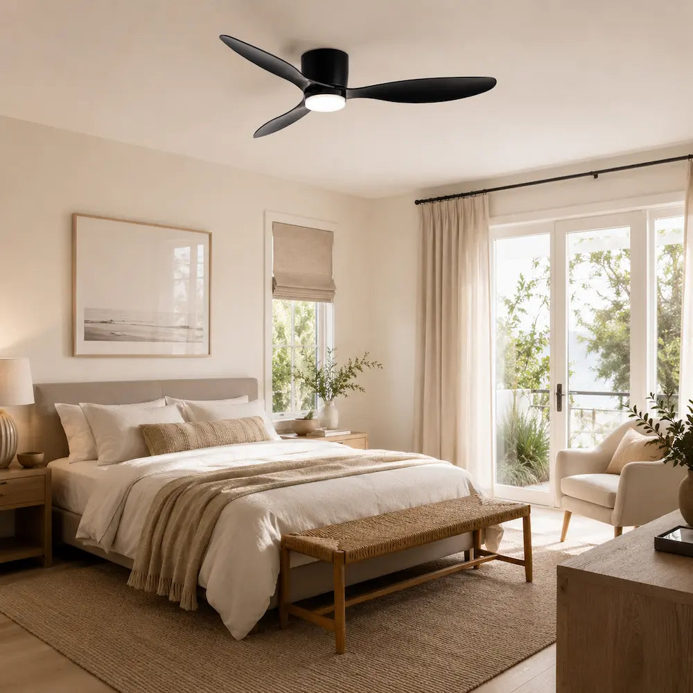 Ventilateur de plafond noir à pales plates et LED intégrée — Chicorée
