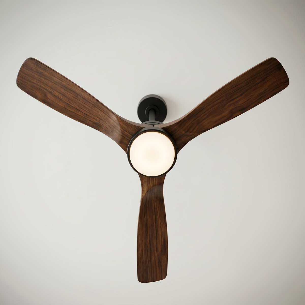 Ventilateur de plafond en noyer massif avec diffuseur LED rond — Aiguemarine