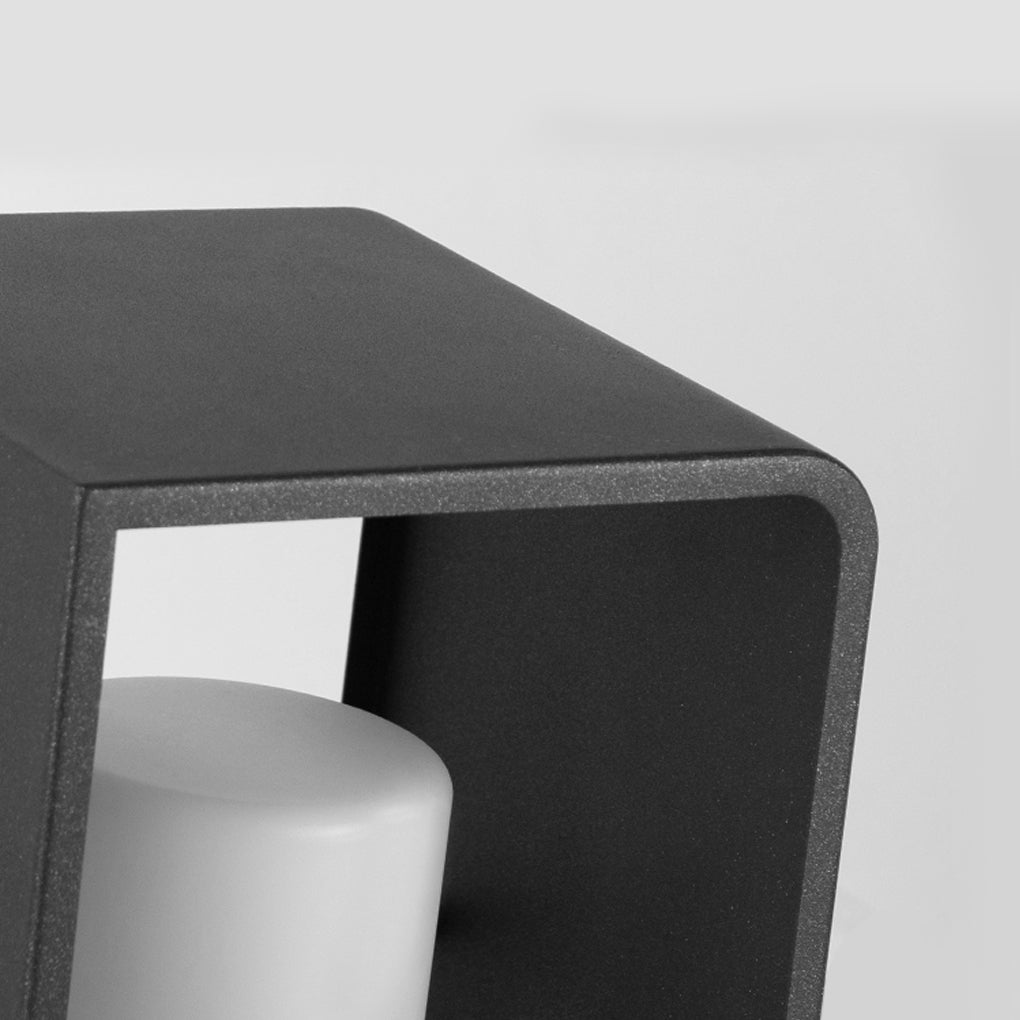 Lampe d'extérieur à cadre noir et diffuseur cylindrique blanc — Lotier