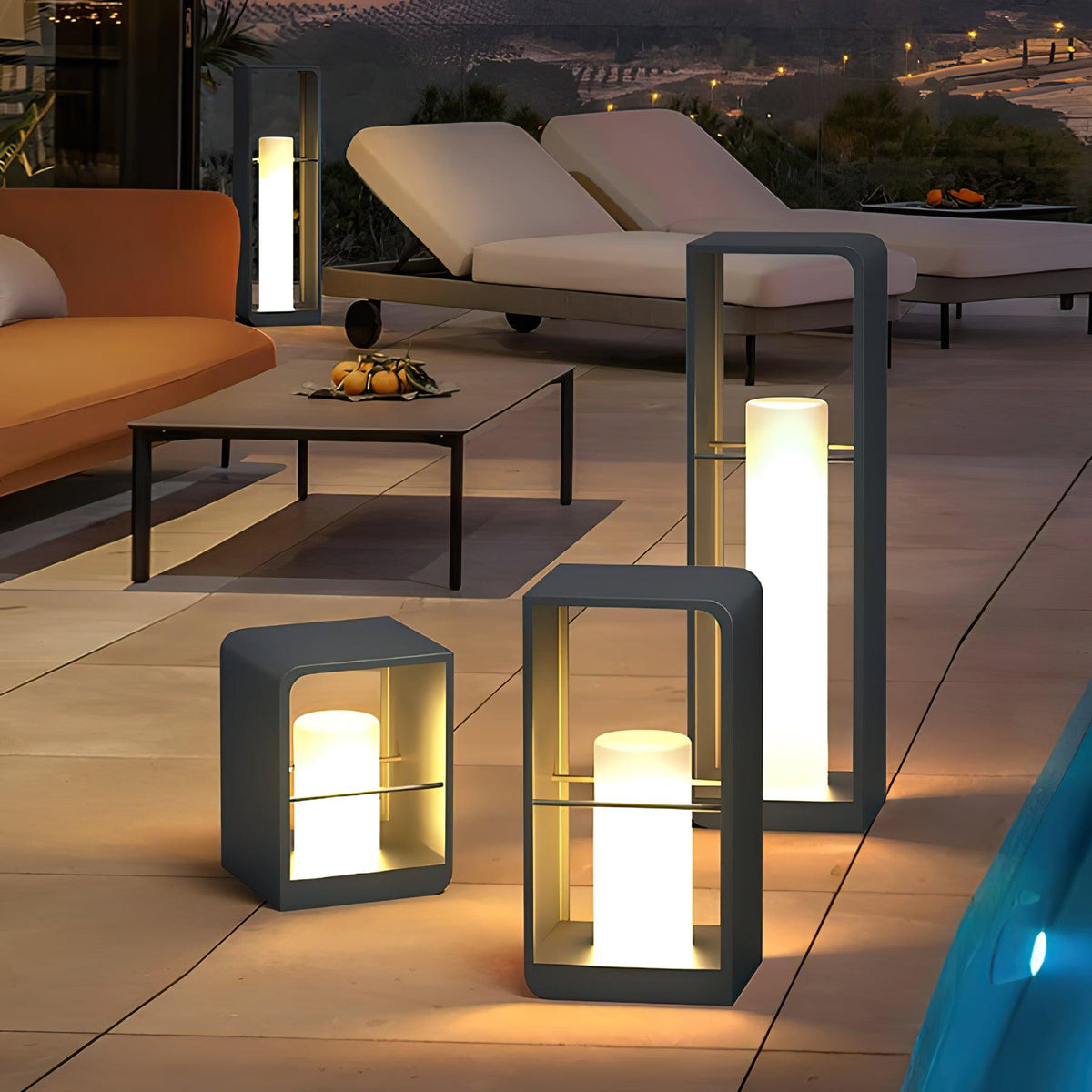 Lampe d'extérieur à cadre noir et diffuseur cylindrique blanc — Lotier