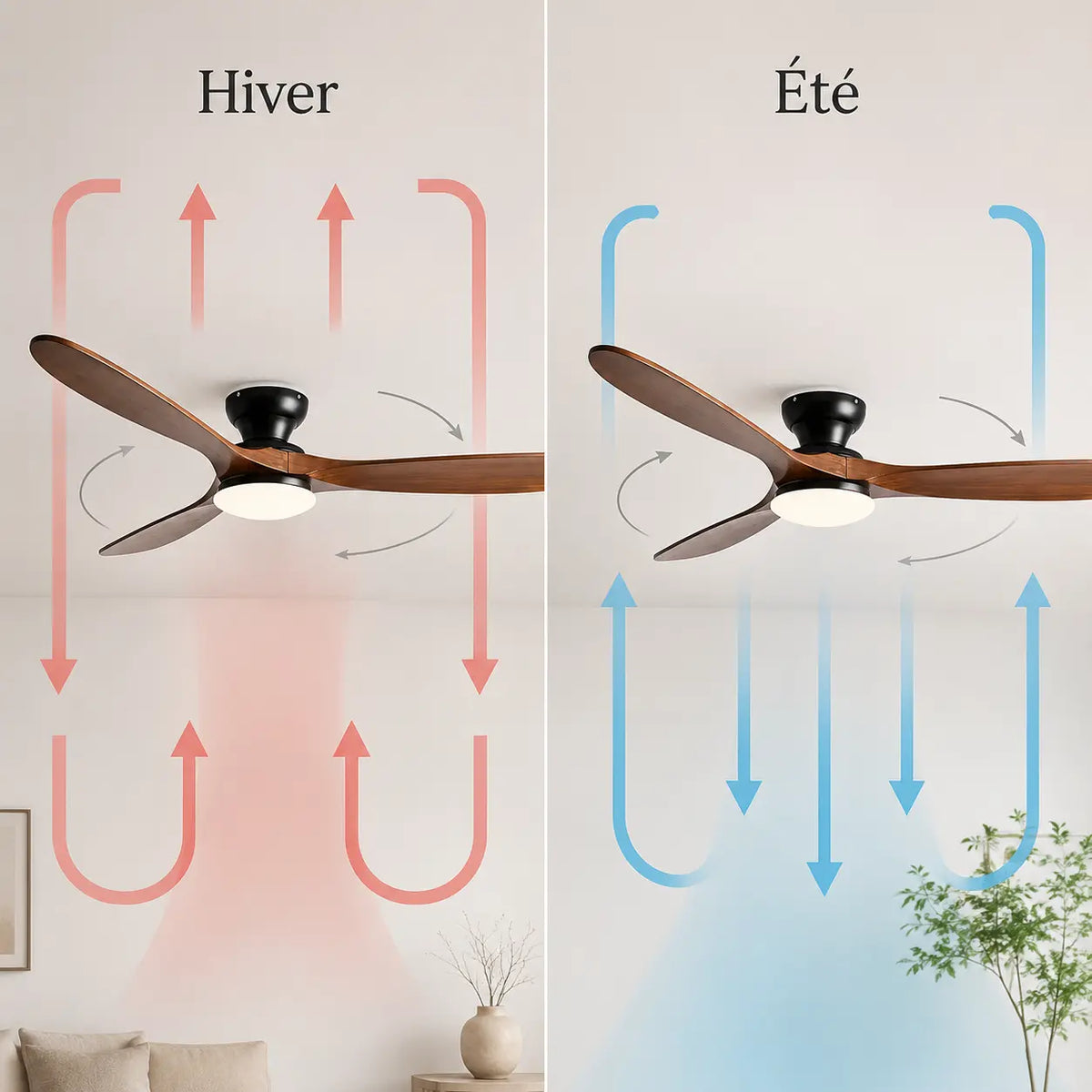 Ventilateur de plafond LED à pales en bois massif foncé — Capucine