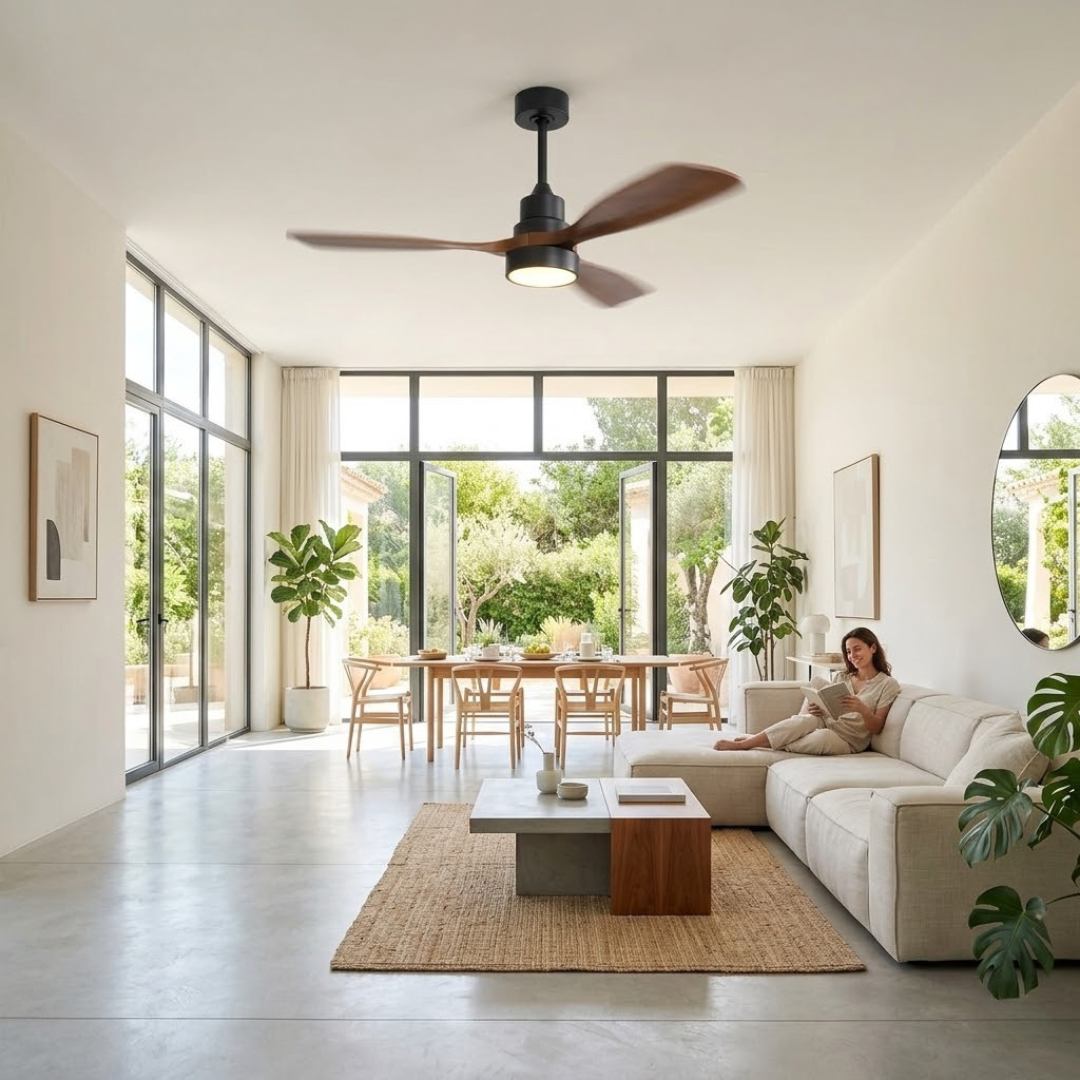 Ventilateur de plafond compact 122 cm en noyer et noir mat — Arcade