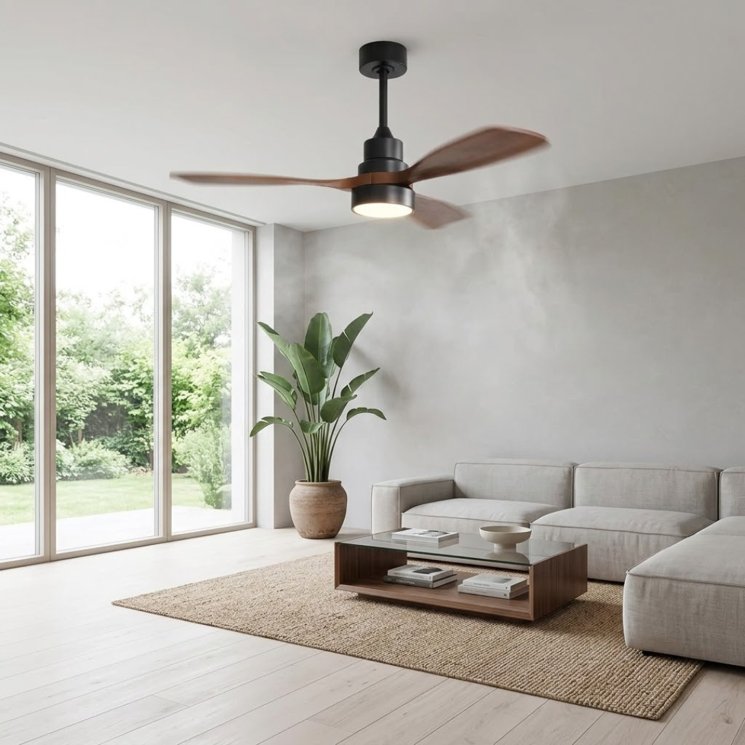 Ventilateur de plafond compact 122 cm en noyer et noir mat — Arcade