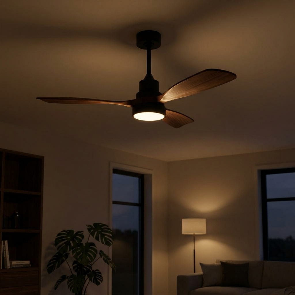 Ventilateur de plafond compact 122 cm en noyer et noir mat — Arcade