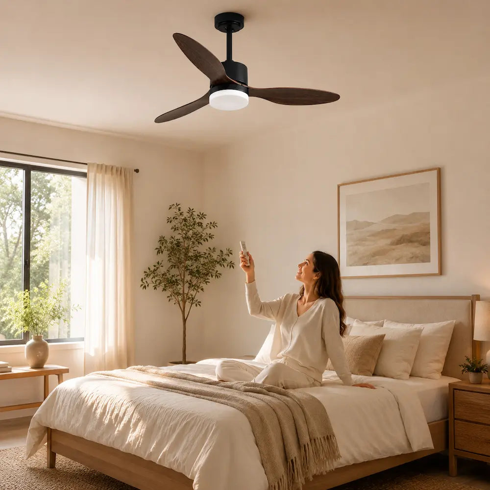 Ventilateur de plafond à trois pales noyer et globe LED — Cherline