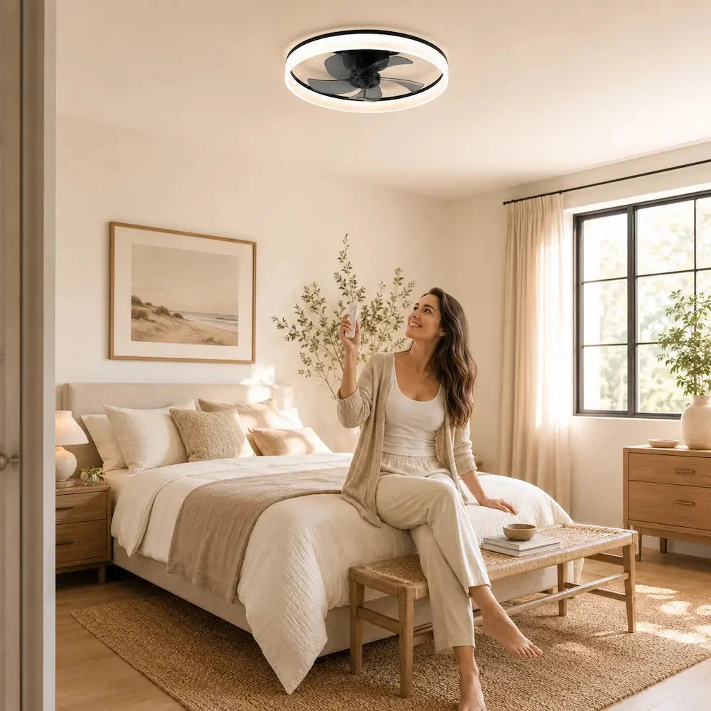 Ventilateur de plafond compact à anneau lumineux intégré — Cassis