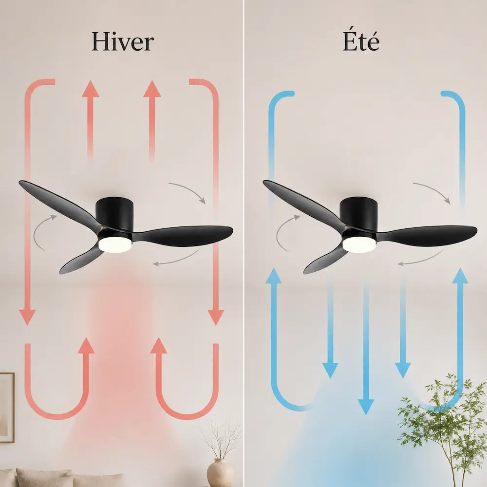 Ventilateur de plafond noir à pales plates et LED intégrée — Chicorée