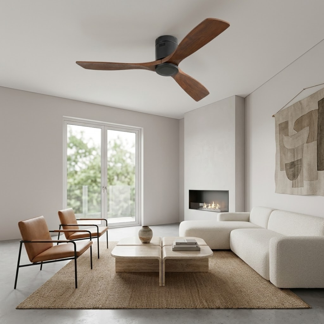 Ventilateur de plafond en bois teinté noyer, sans éclairage — Arénite