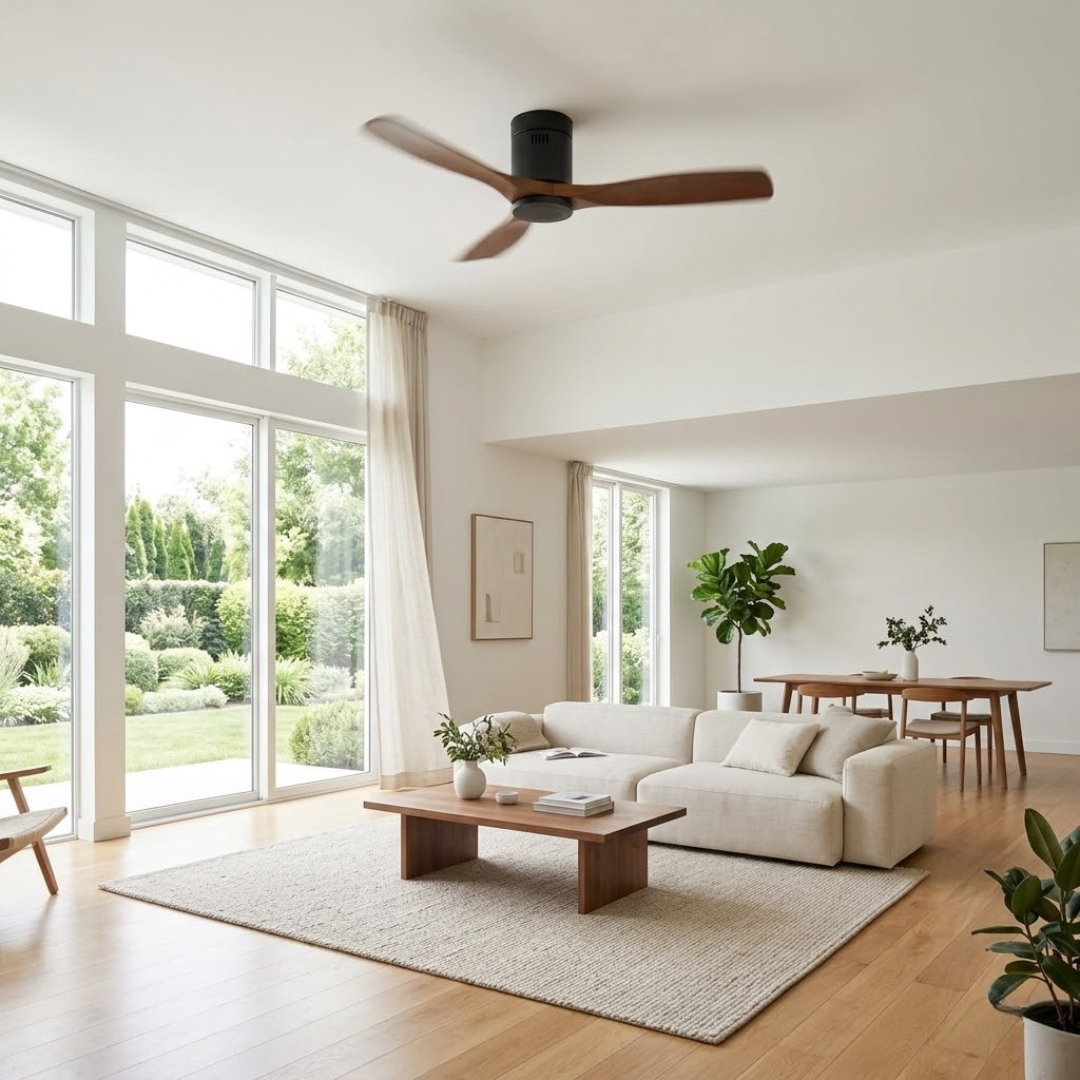 Ventilateur de plafond en bois teinté noyer, sans éclairage — Arénite