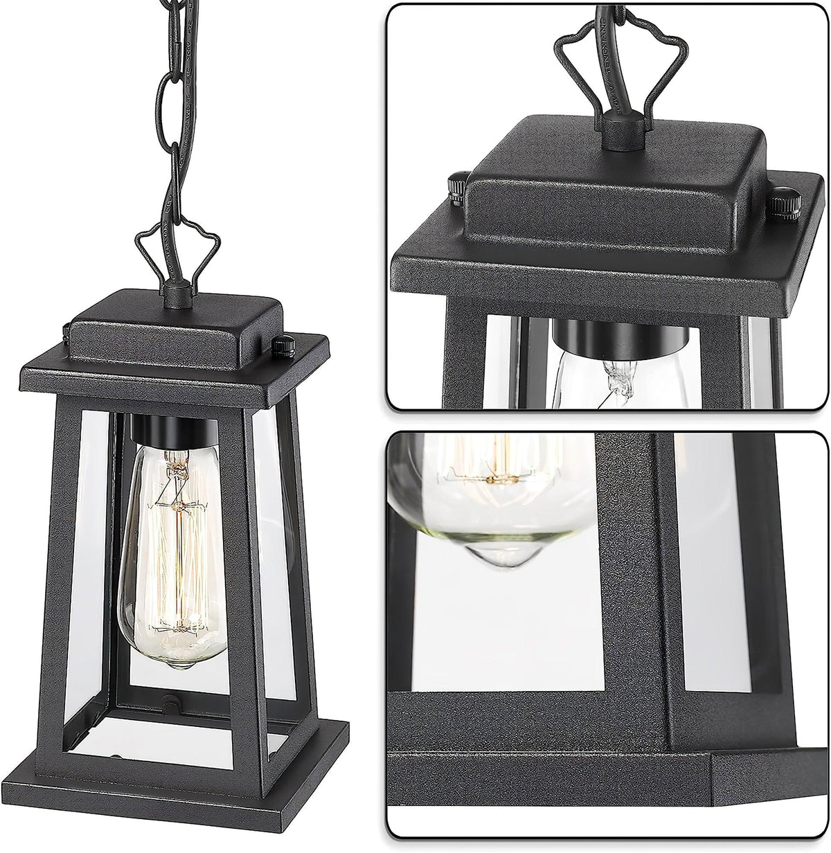 Lanterne suspendue en métal noir et verre transparent — Sarcelle