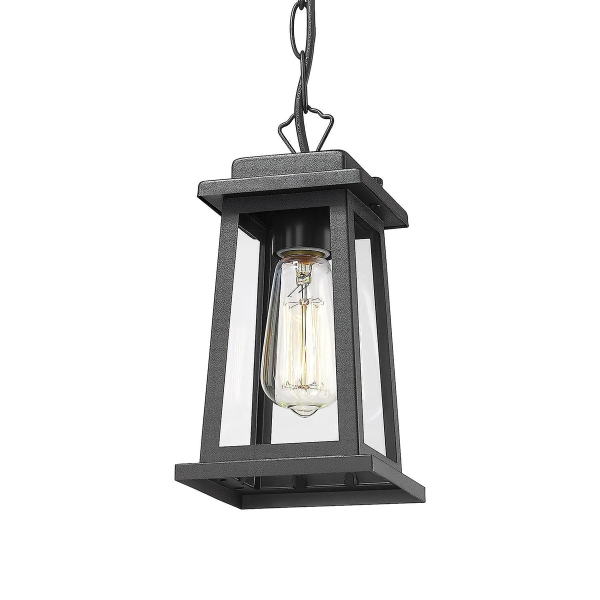 Lanterne suspendue en métal noir et verre transparent — Sarcelle