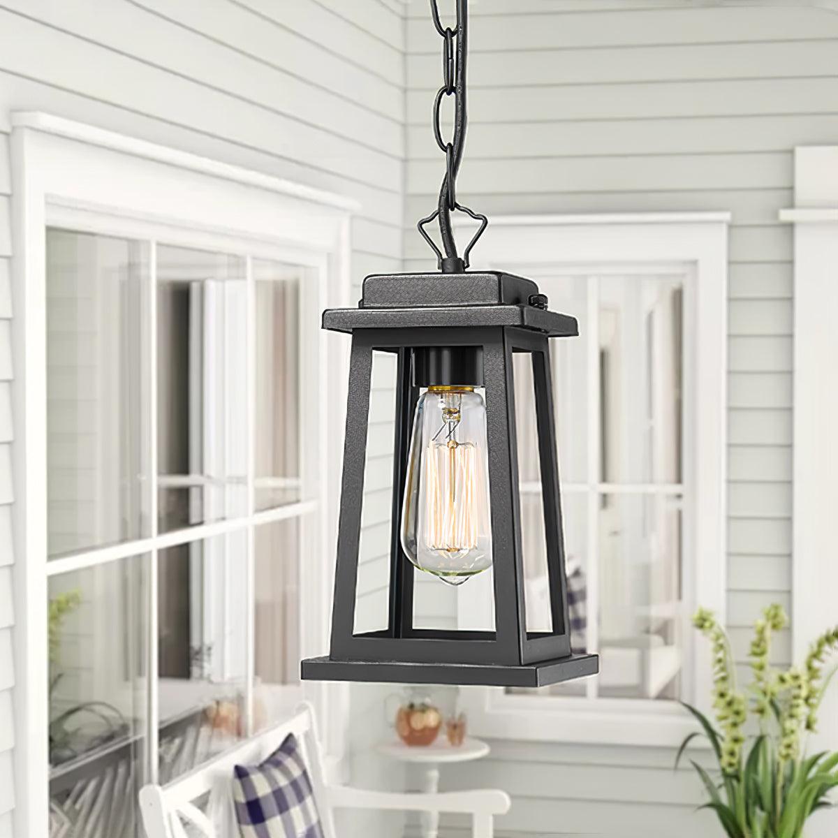 Lanterne suspendue en métal noir et verre transparent — Sarcelle
