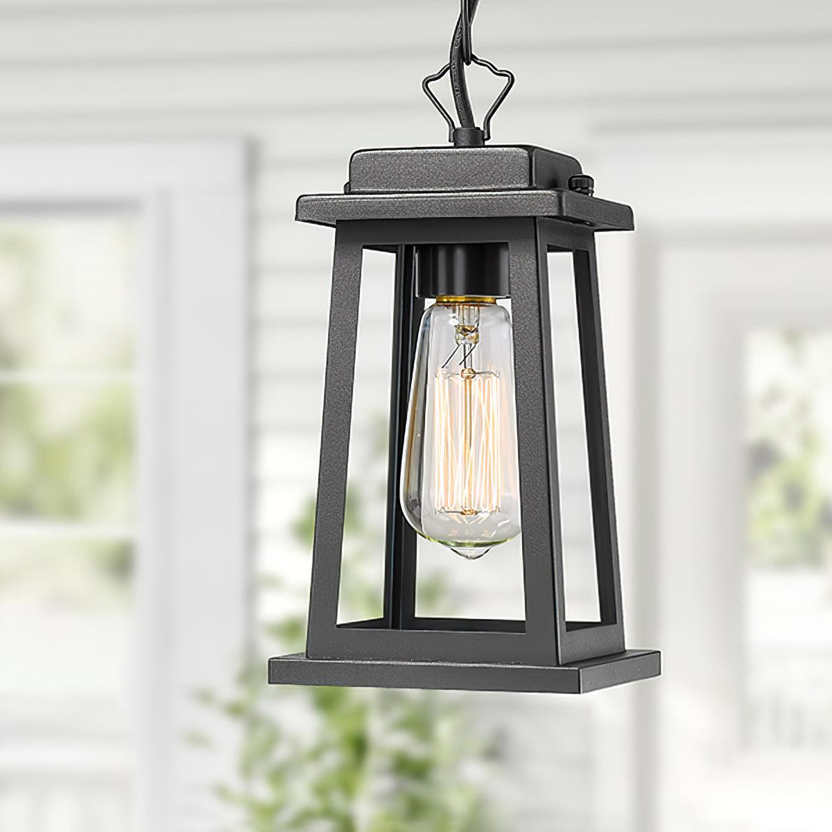 Lanterne suspendue en métal noir et verre transparent — Sarcelle