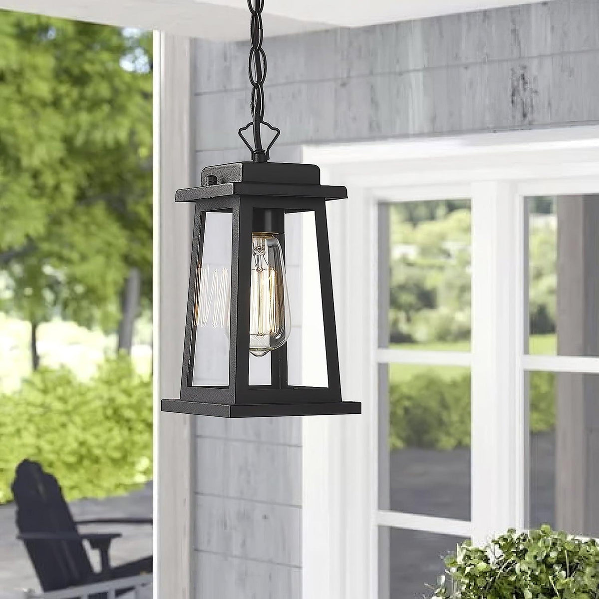 Lanterne suspendue en métal noir et verre transparent — Sarcelle