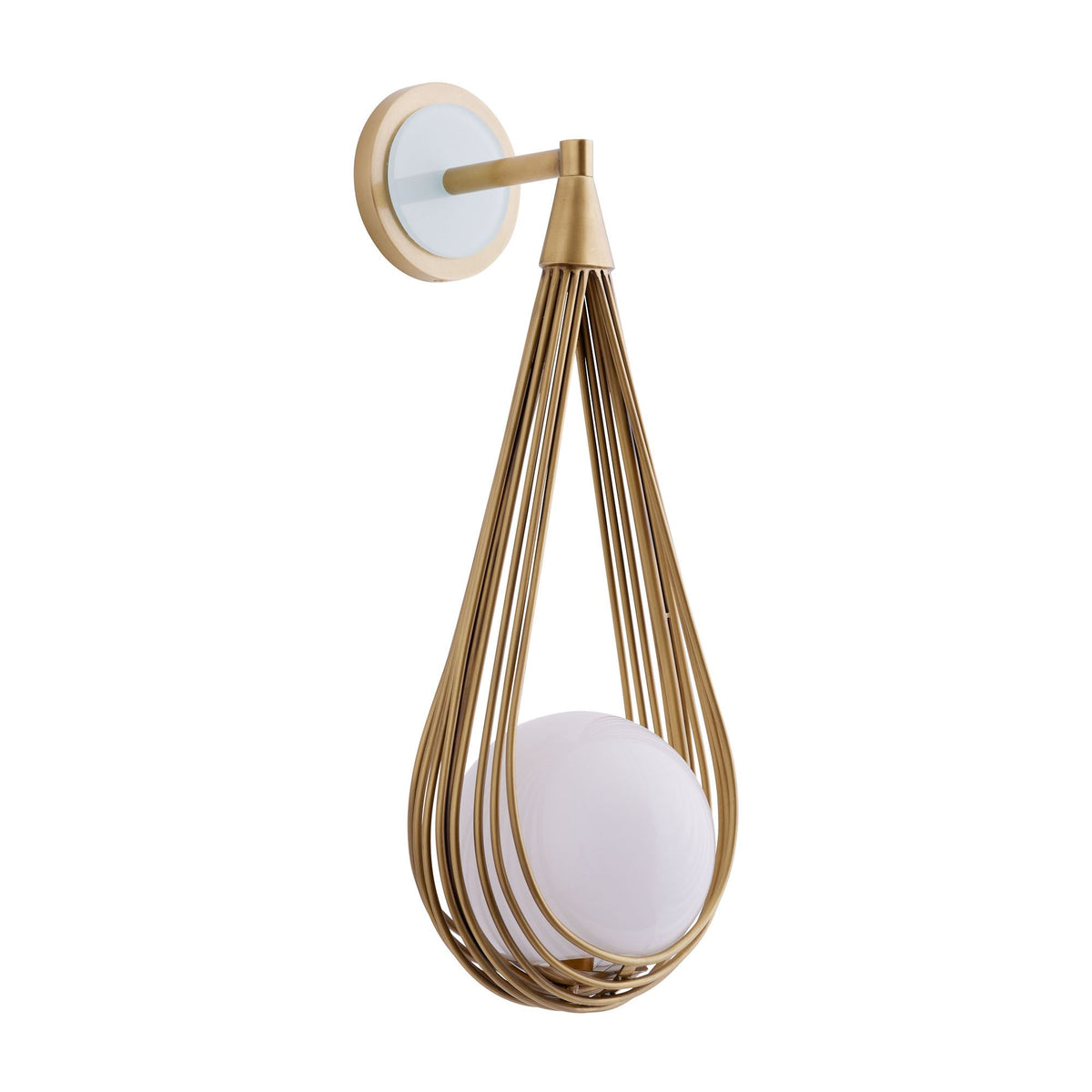 Applique murale goutte en lames de laiton et globe opalin — Varangue