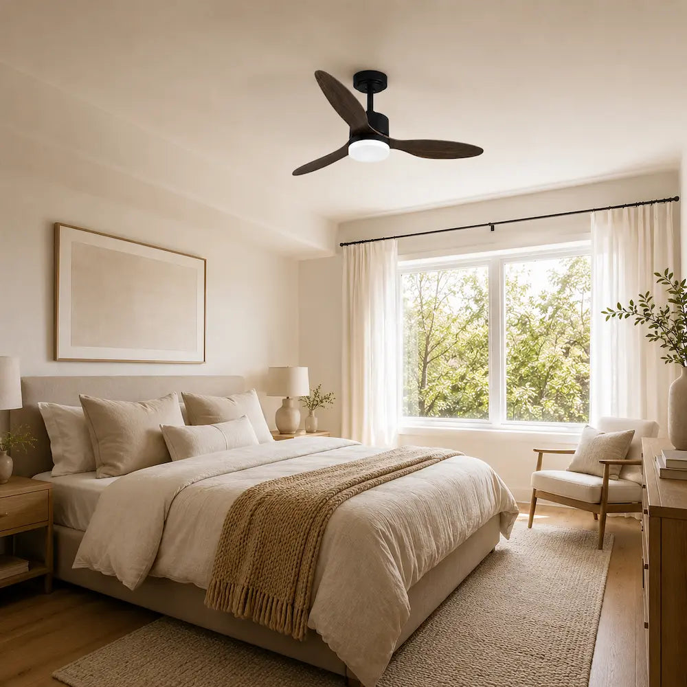 Ventilateur de plafond à trois pales noyer et globe LED — Cherline