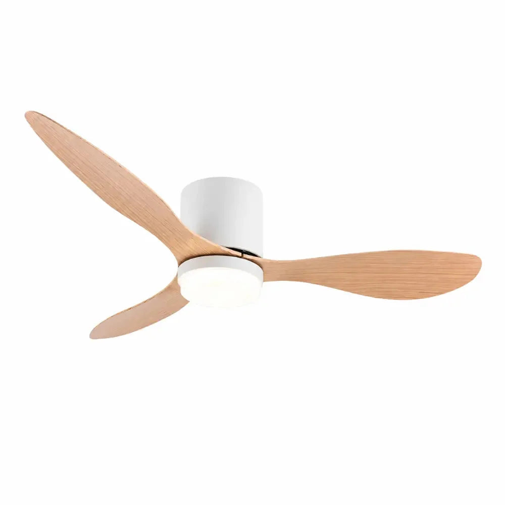 Ventilateur de plafond plat bois clair avec lampe intégrée — Chaumine
