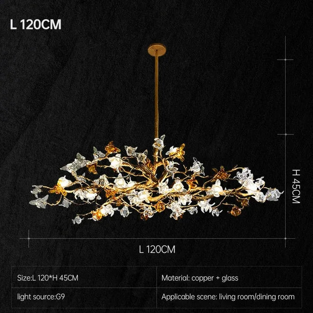 lustre retro en cuivre style chinois en forme de branche