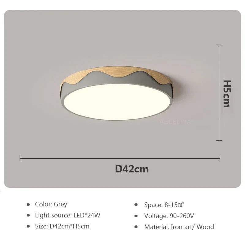plafonnier moderne à leds circulaire grain de bois éclairage décoratif