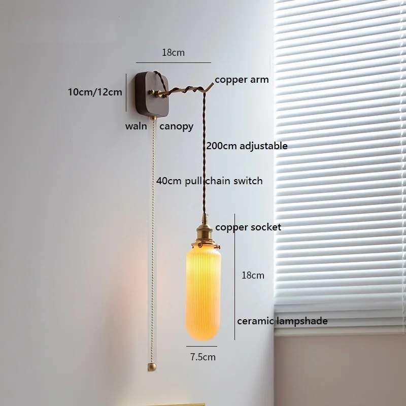 applique murale led noyer cuivre moderne baguette plug-in