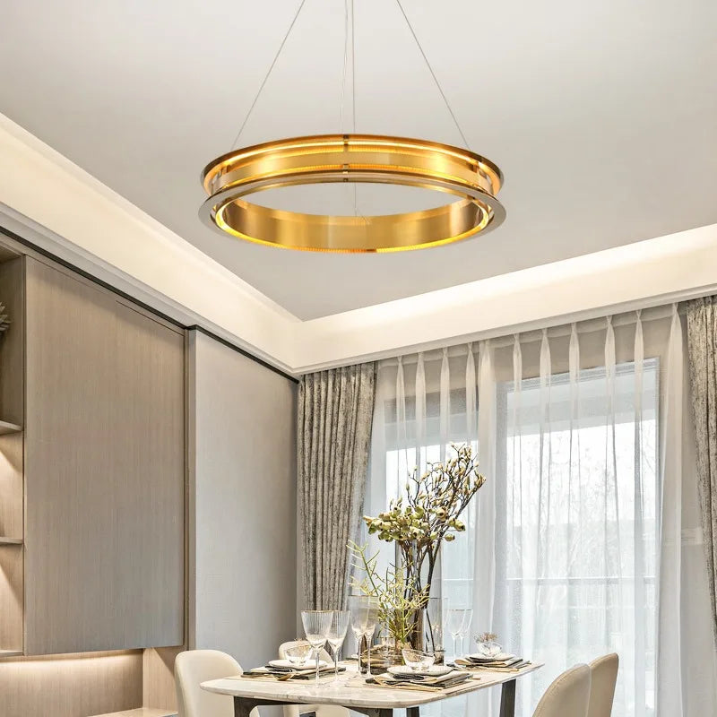lustre led italien post-moderne avec anneau de suspension