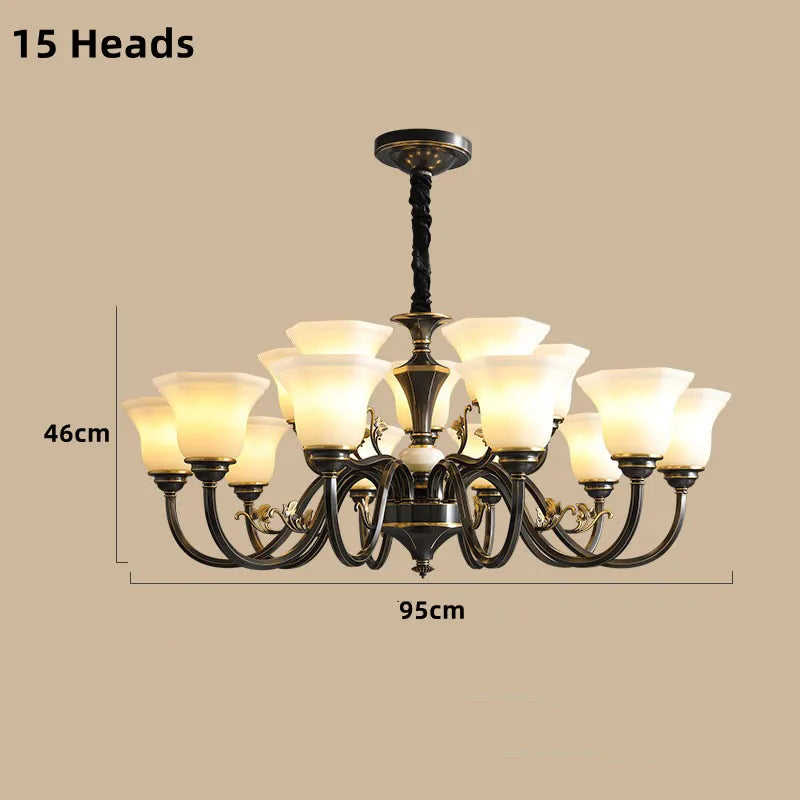lustre vintage en cuivre avec abat-jour en verre dépoli