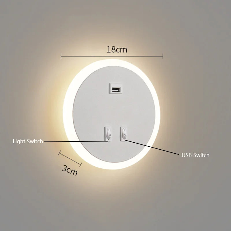 applique murale à led moderne avec port usb pour éclairage d'ambiance