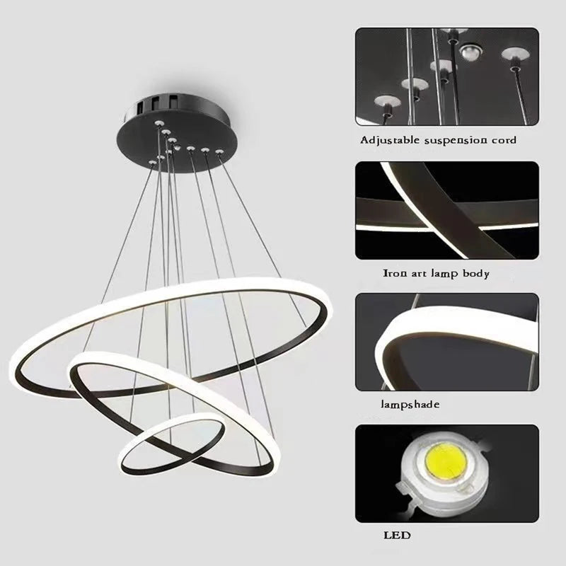 Lustre LED à trois anneaux imbriqués en spirale — Vertige