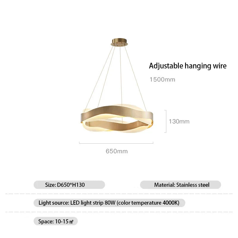 lustre moderne design anneau doré suspension nordique éclairage intérieur