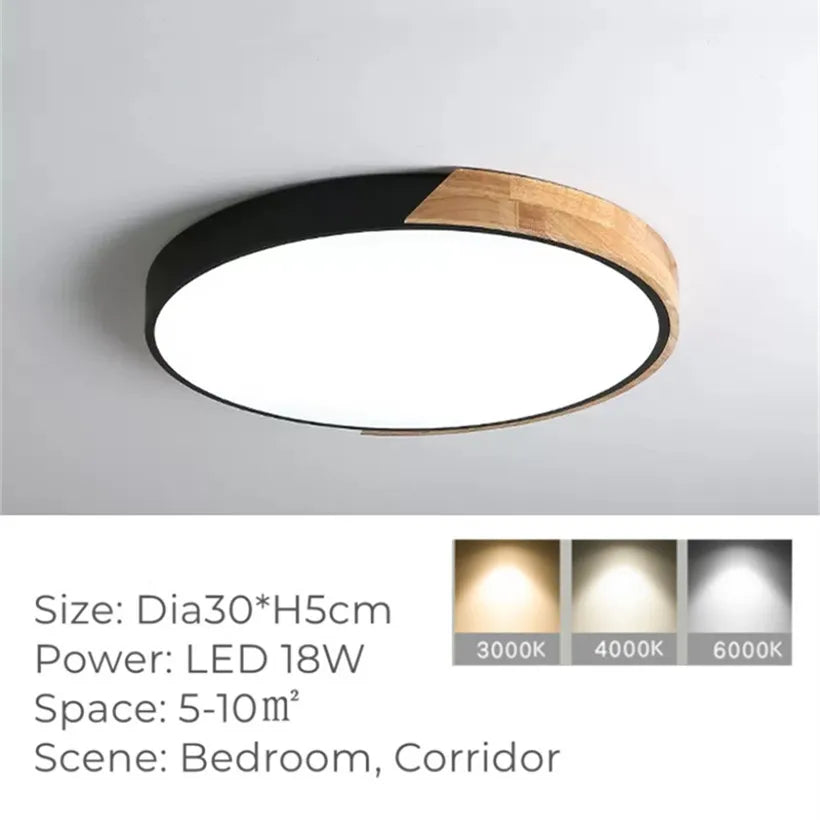 Plafonnier Led rond Ultra-fin en Grain de bois