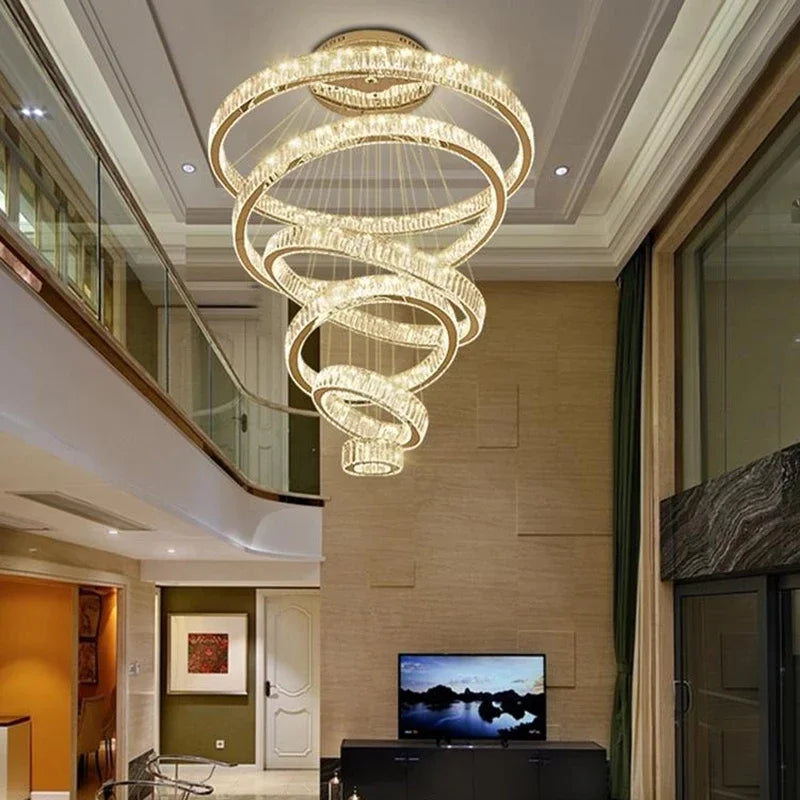 lustre moderne en cristal avec anneau pour décoration intérieure