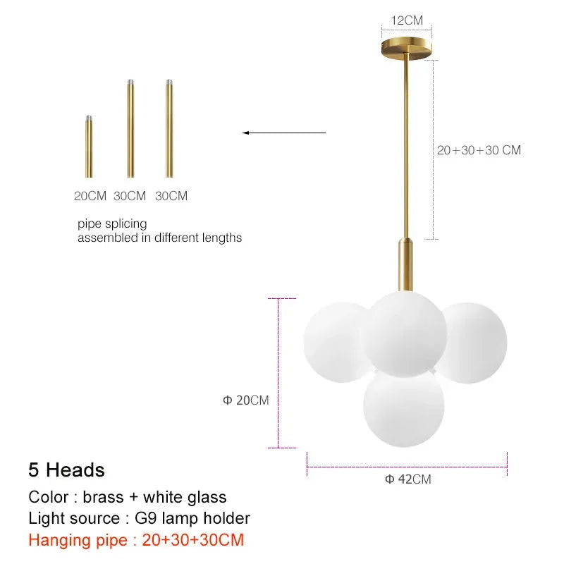 suspension LED design nordique en boule de verre
