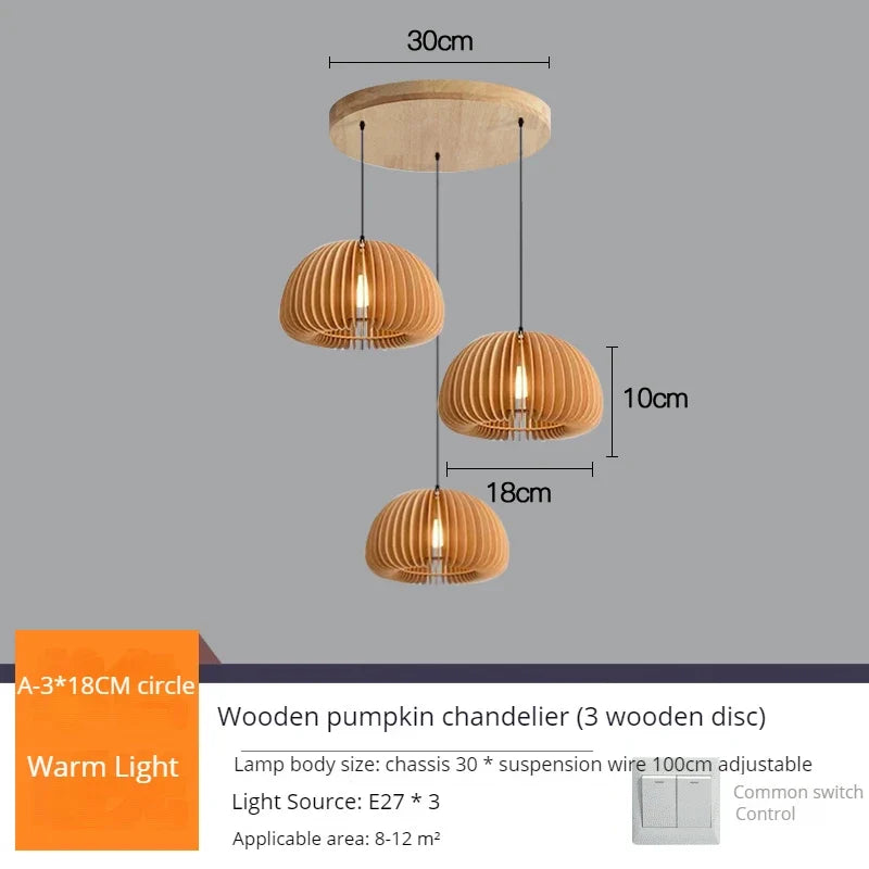 suspension LED en bois en forme de citrouille design moderne fait à la main