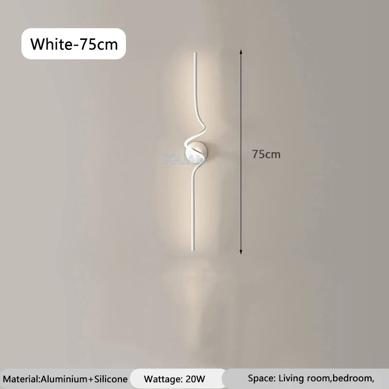 Modern Black White Spiral Wall Lamps 75cm 95cm Long Living Room TV Background Wall Lights Simple Bedroom Bedside Light 220V