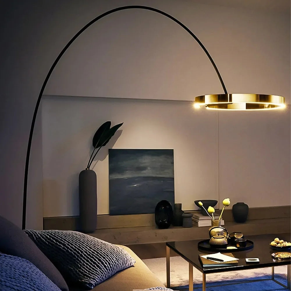 Lampe sur pied nordique en forme d'anneau de pêche