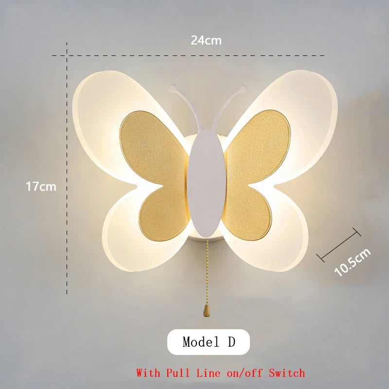 applique murale créative papillon dessin animé lumière led enfants