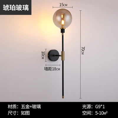 applique murale led moderne en fer avec boule de verre décorative