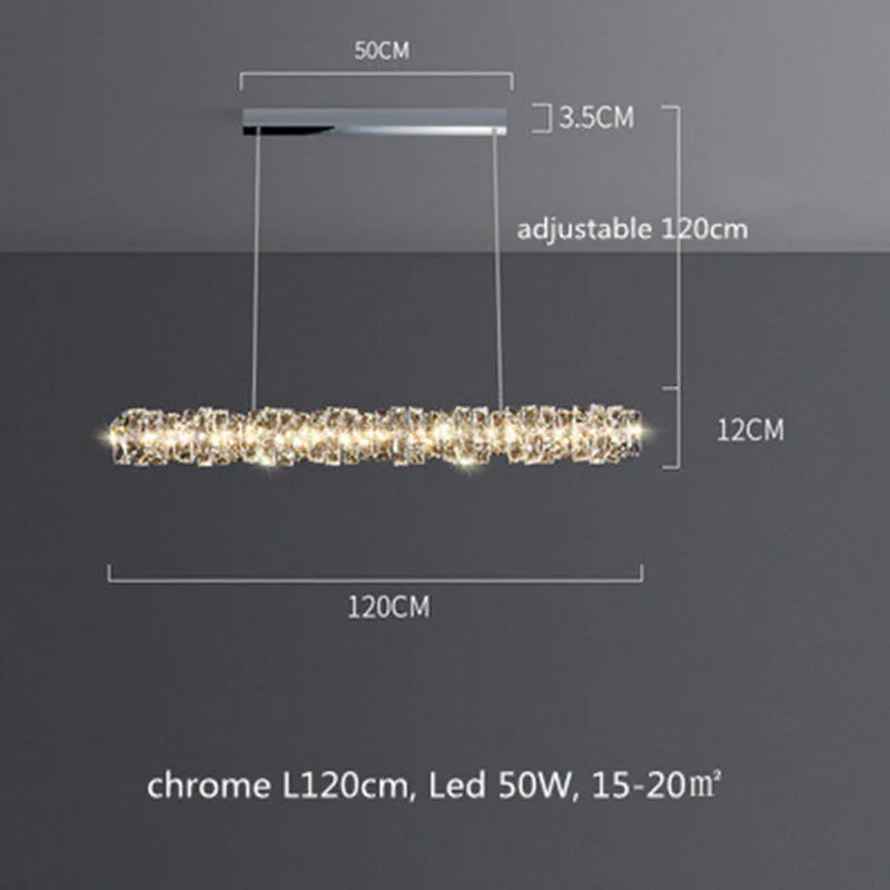 suspension moderne à intensité variable avec télécommande en cristal et acier