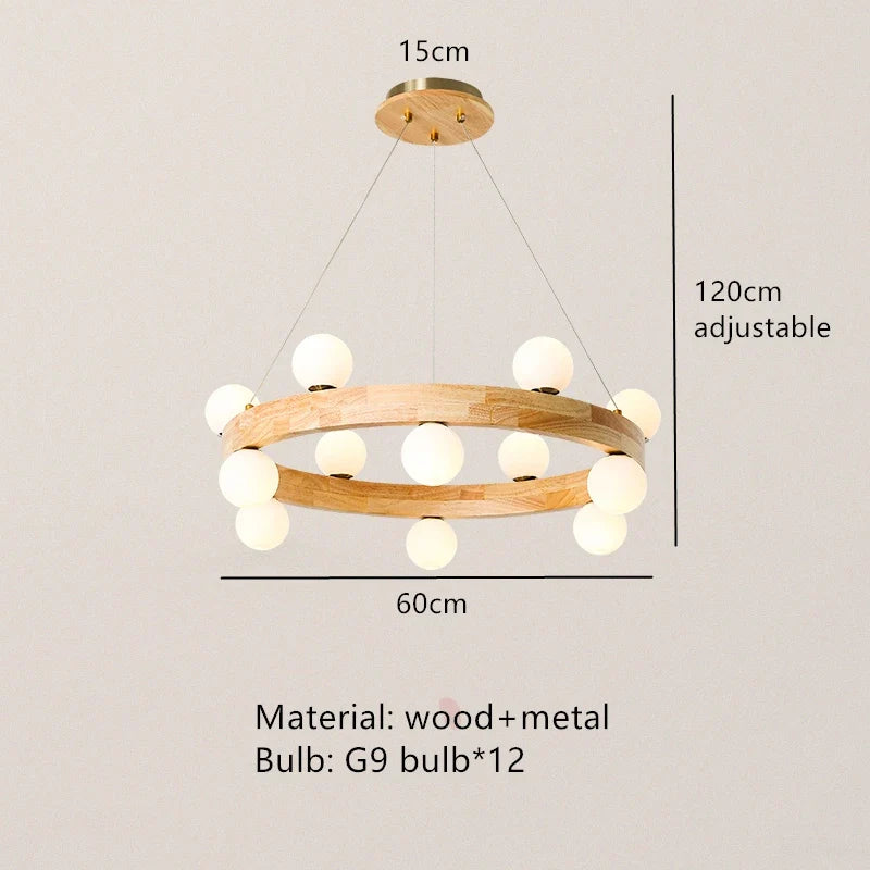 Nordique rond en bois anneau lustres salon rondin suspension lampe salle à manger cuisine chambre japonais créatif noyer suspension lumières