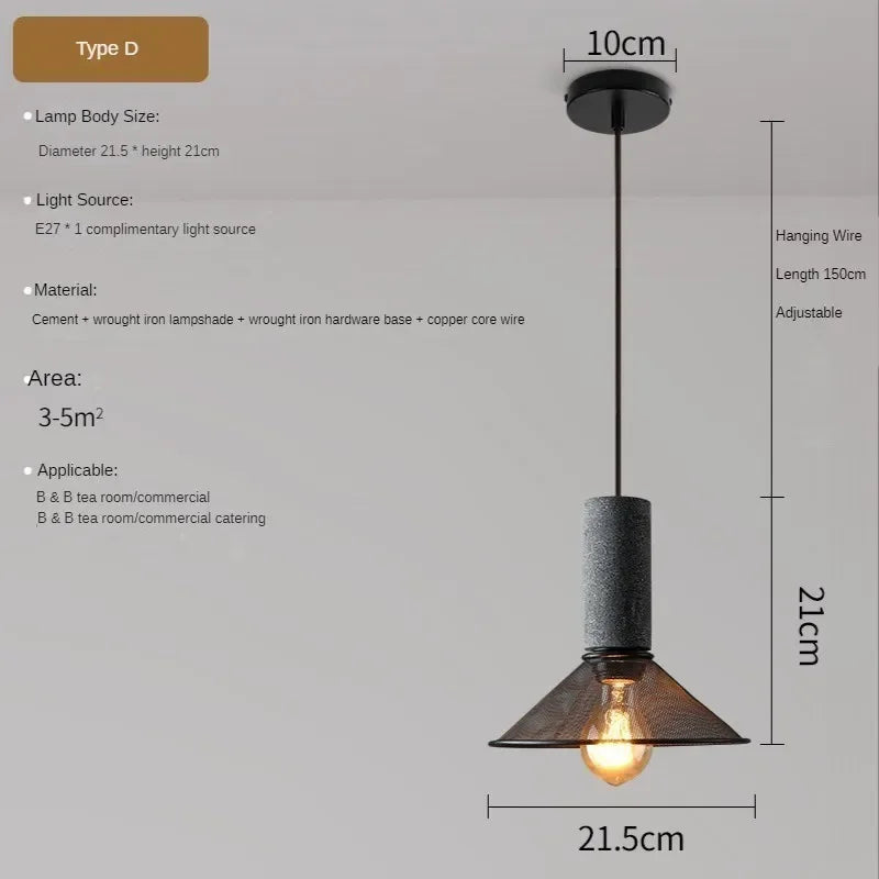 lampes suspendues en ciment pour loft industriel abat-jour en fer forgé