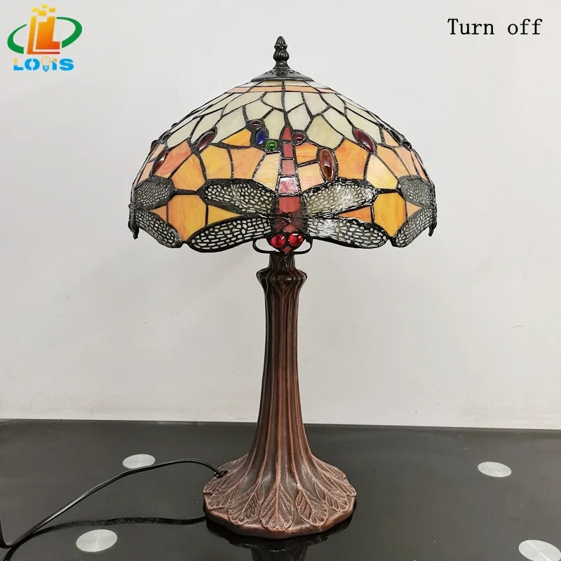 lampe à poser libellule style tiffany pour éclairage rétro et cadeau