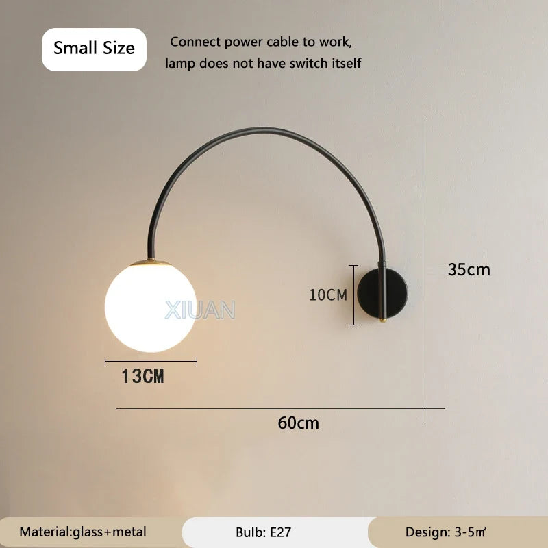Minimalist Long Pole Fishing Wall Lamp Rotate Swing Arm White Glass Ball Wall Light for Living Room Bedroom Dining Table Indoor