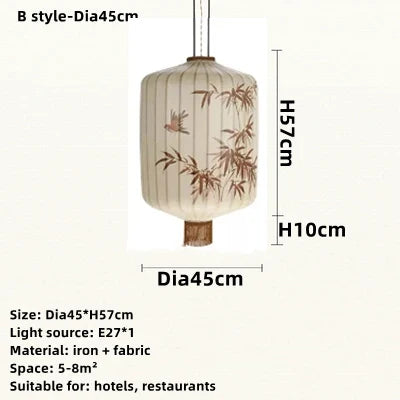 Nouvelle lampe lanterne en tissu chinois pour Restaurant salon rétro hôtel chez l'habitant balcon motif dessiné à la main lustre ampoule gratuite