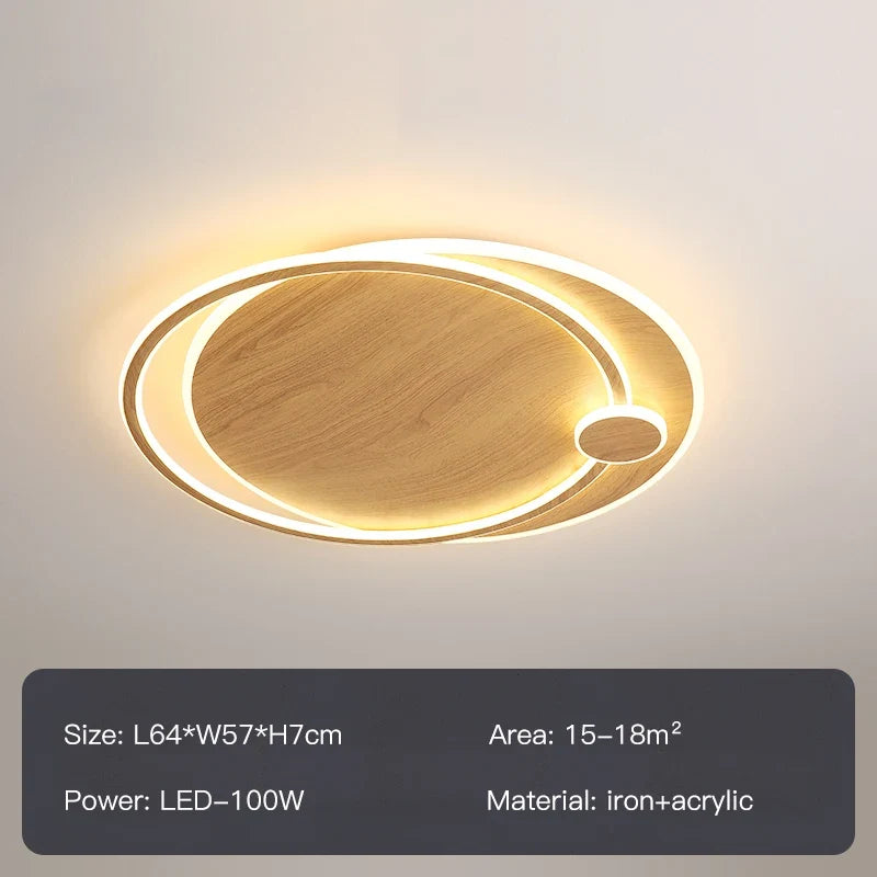 lustre moderne en bois avec éclairage intelligent circulaire
