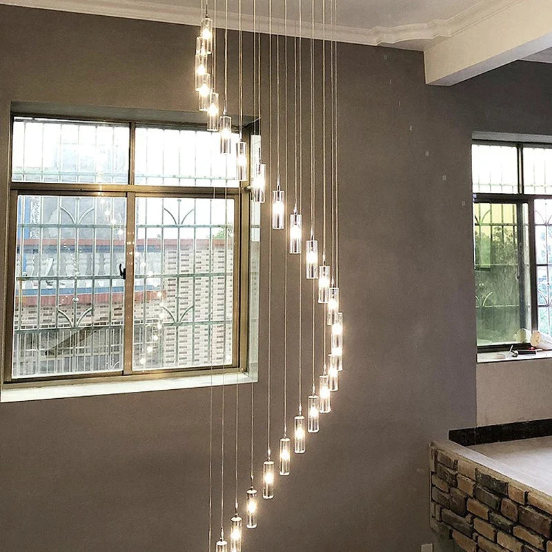 suspension moderne en cristal avec éclairage LED spiralé