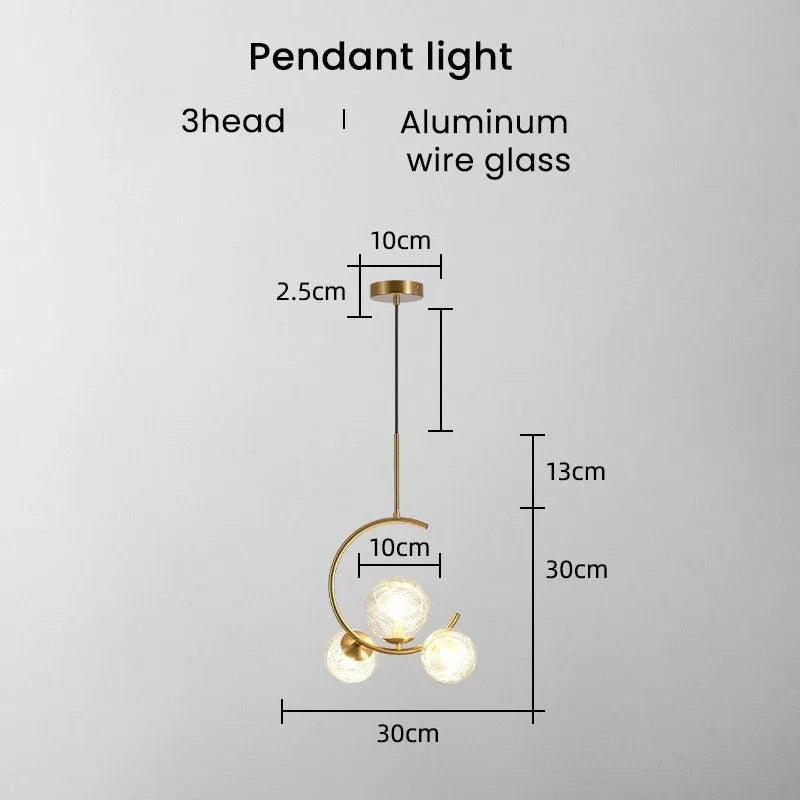 220V 110V Small Chandelier Nordic Round Pendant Light Gold Glass Ball Light for Living Room Dinning Room Kitchen Bedroom