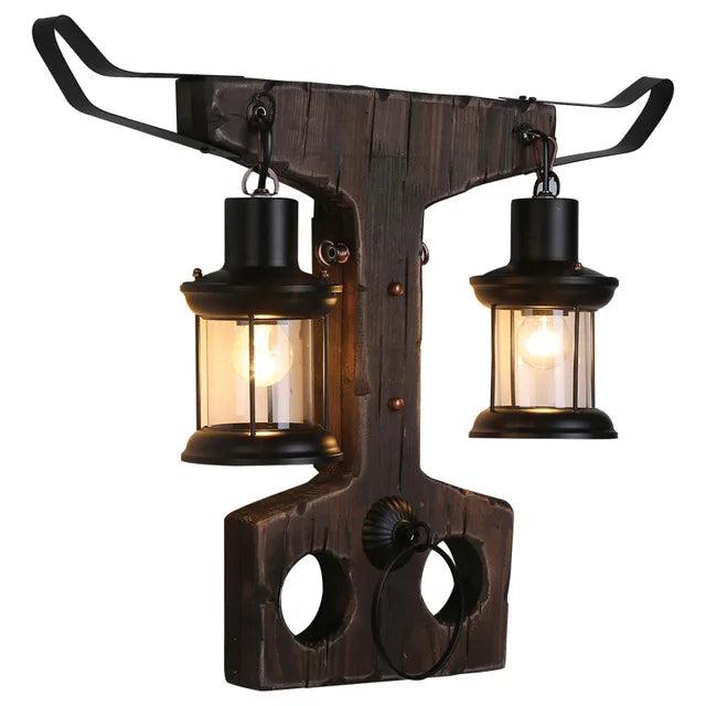 Applique murale LED industrielle rétro en bois