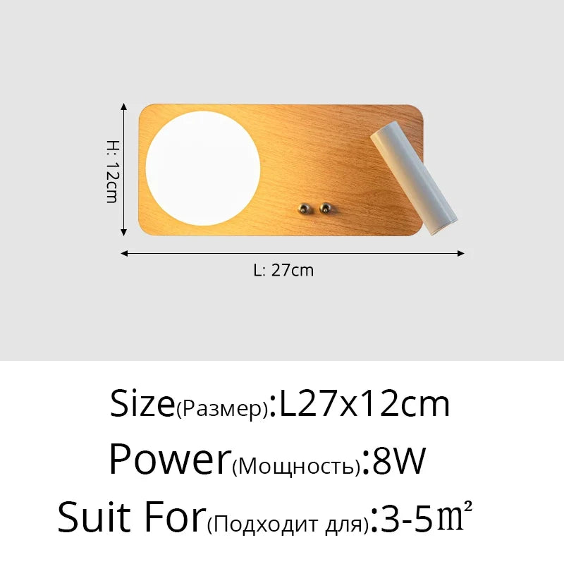 applique murale led en bois massif simple lampe décorative d'étude à haricots magiques