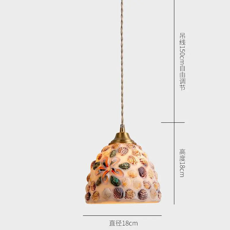 Suspension tiffany méditerranéen en verre coquille led